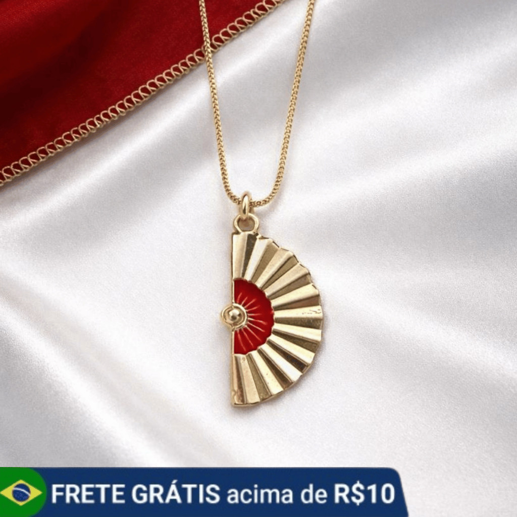 Colar com Pingente de Pomba gira  Leque Umbanda e Candomblé em Aço Inoxidável
