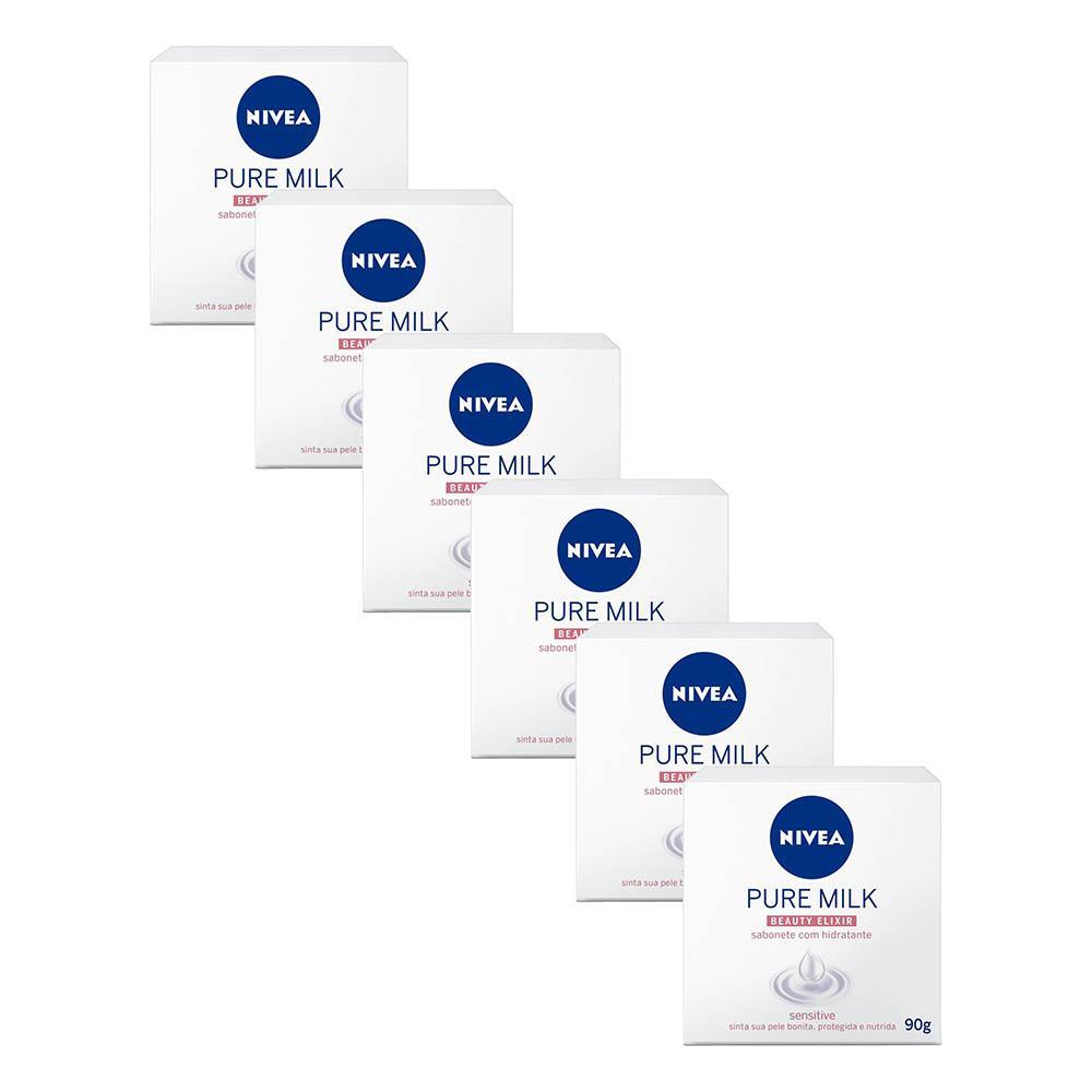 Kit 6 Sabonetes em Barra NIVEA Pure Milk Sensitive 90g
