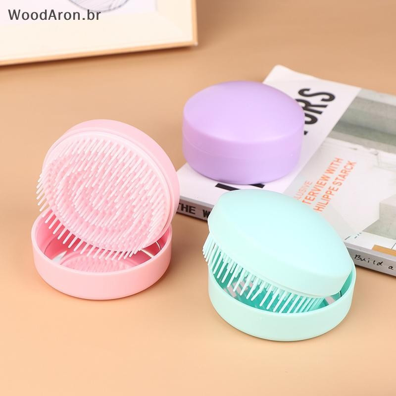 WoodAron Portátil Redondo Viagem Massagem Dobrável Pente Menina Escova De Cabelo Com Espelho Mini Bolso Ferramentas Esti