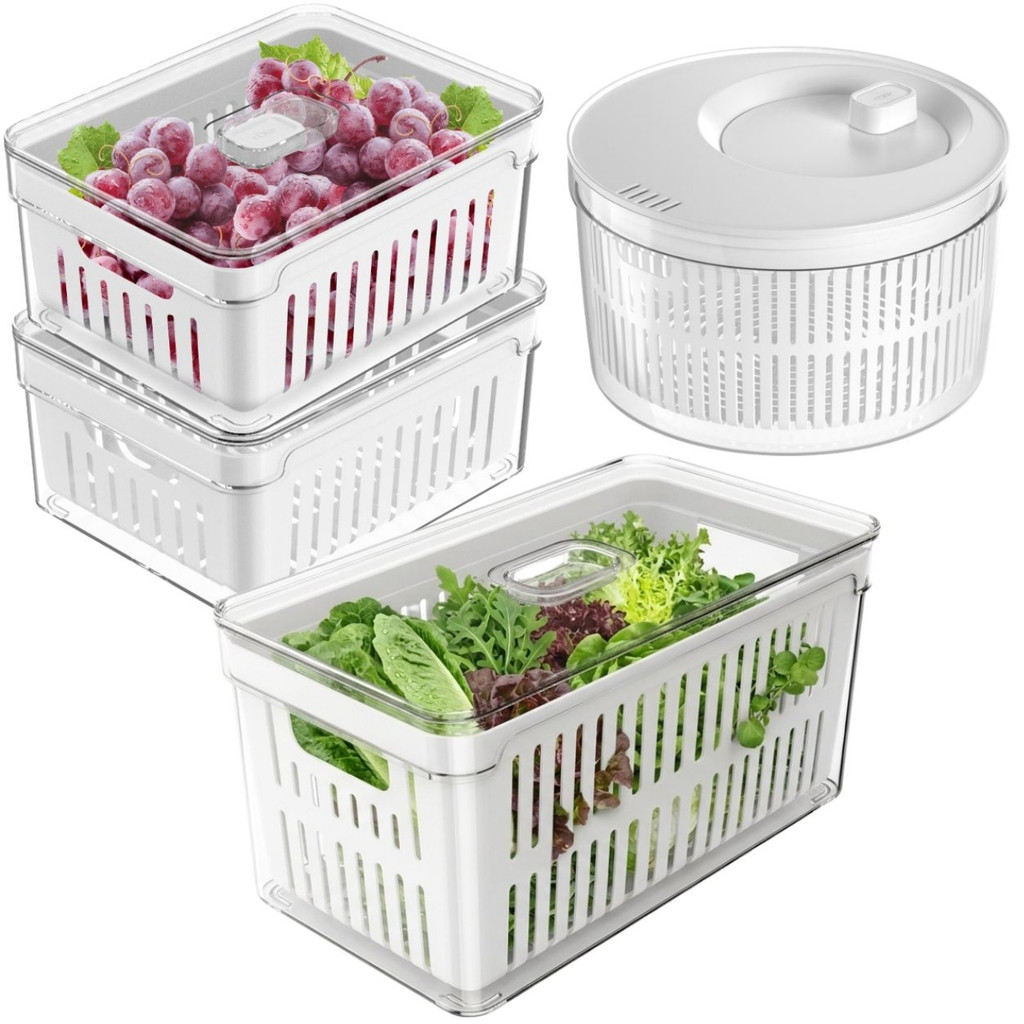 Kit 4 Organizadores Geladeira Hortifruti Fresh Clear Salada Tampa Acrílico Frutas Legumes Vegetais