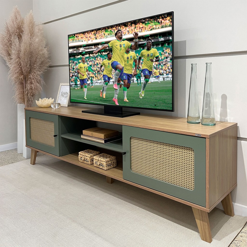 Rack para TV Até 75 Polegadas Charlotte 2 Portas Carvalho/Menta - Artely Móveis