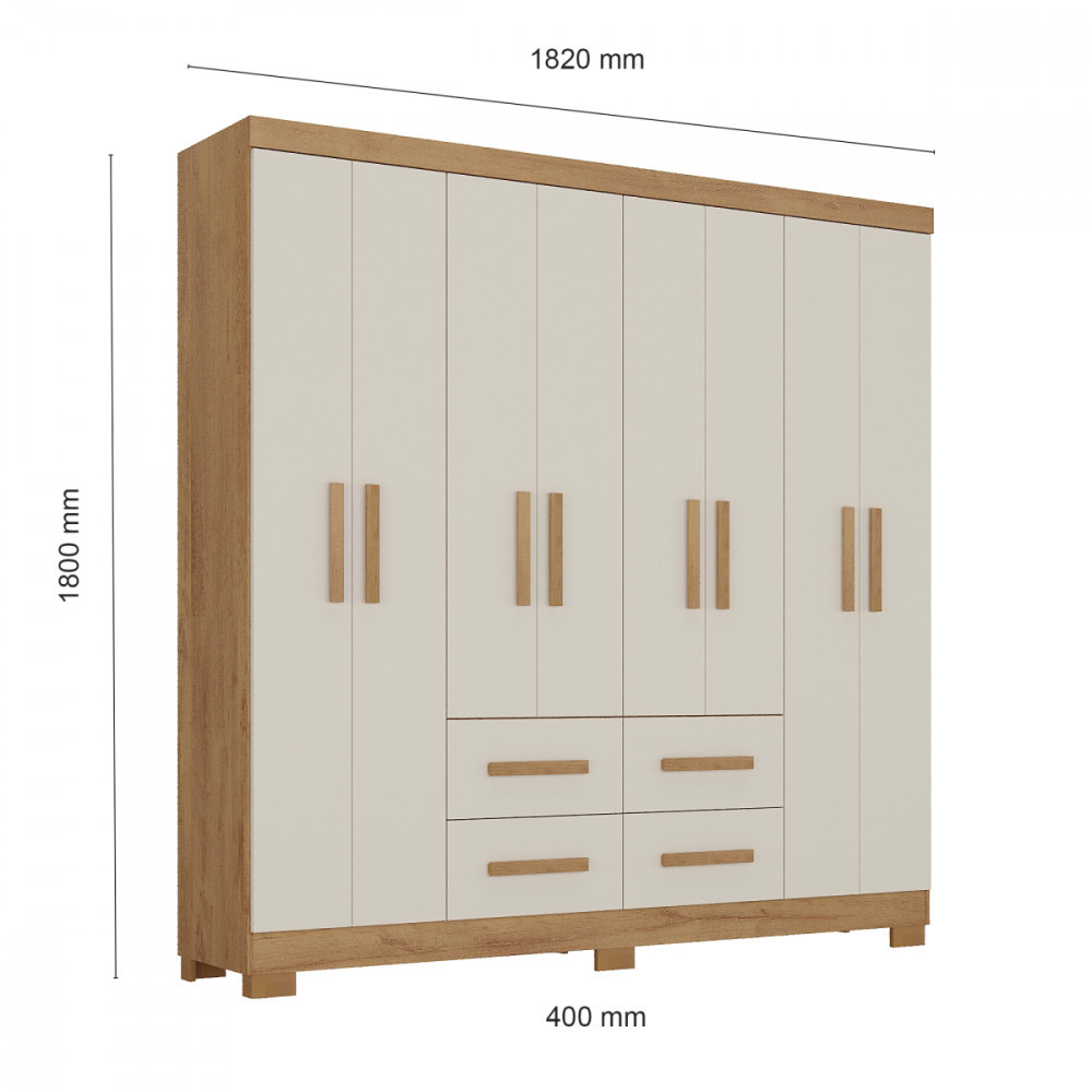 Guarda-Roupa Atualle Itapema 8 Portas 4 Gavetas Nogueira Off White — imagem 2 de 2