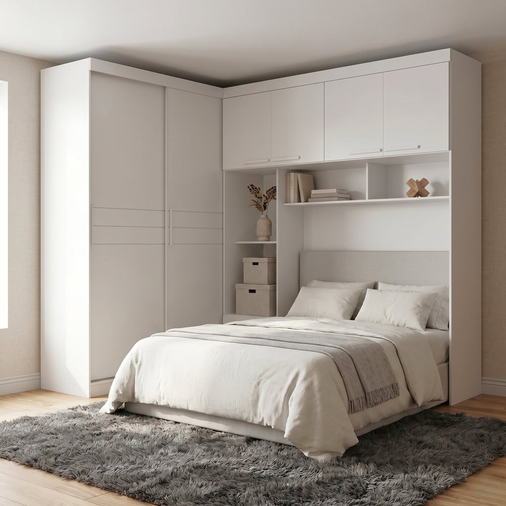 Guarda Roupa Casal Modulado com Cabeceira 6 Portas 5 Gavetas Florença Branco Branco