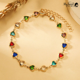 Mysweetgirl Pulseira De Contas De Coração De Zircônia Cúbica Para Mulheres , Corrente , Acessório De Joias Festa De Casa