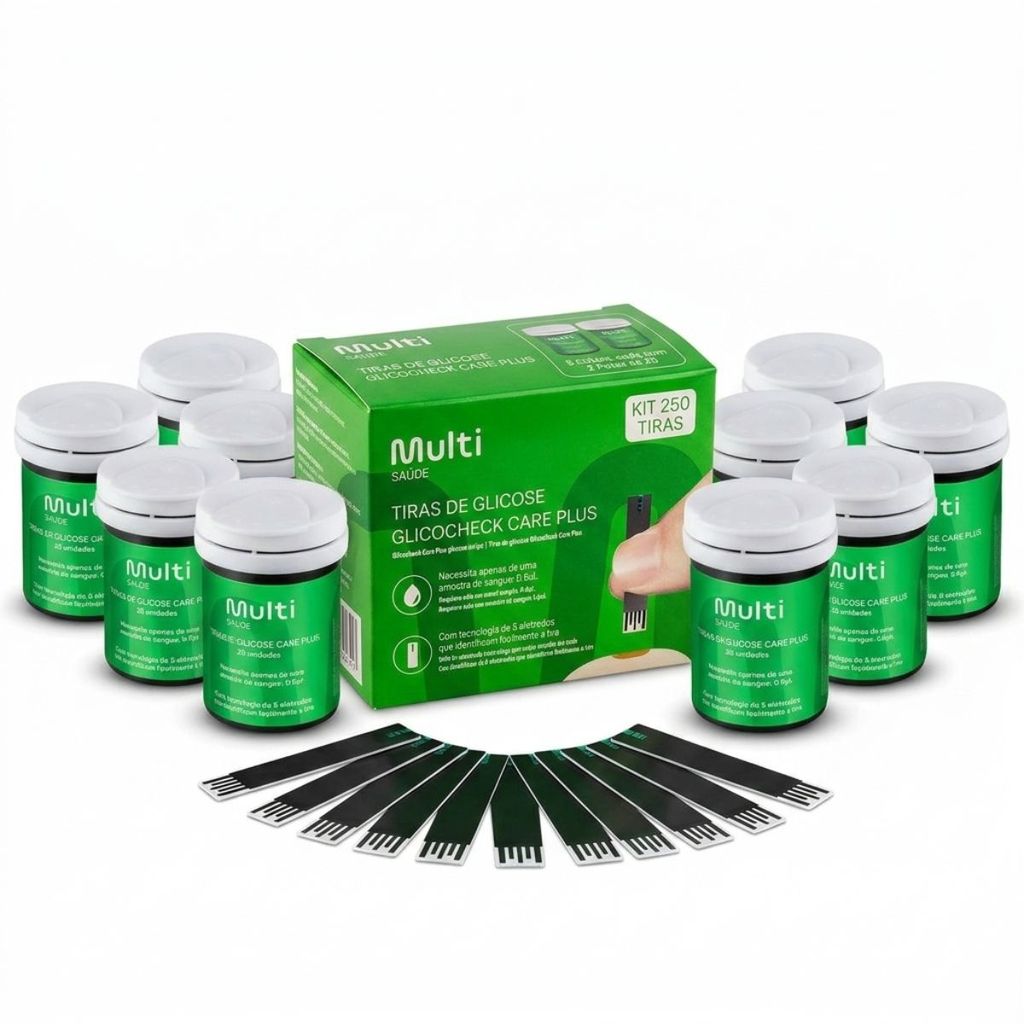KIT 250 TIRAS DE GLICOSE GLICOCHECK CARE PLUS - MULTI SAÚDE
