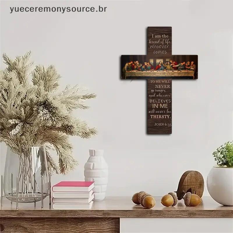 # yuece Pão Da Vida Última Ceia Cena Sinal De Madeira Cruz Placa De Arte De Parede Decoração De Casa Pingente Cartão Bíb