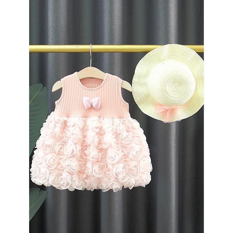 Feminino bebê verão sem mangas colete vestido de princesa bebê 0-4 anos de idade rosa com capuz vestido de moda infantil