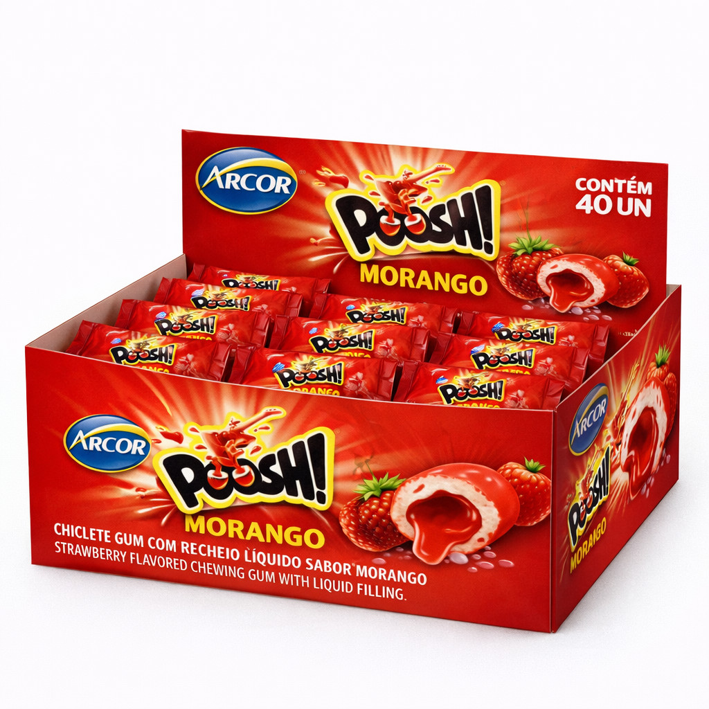 Chiclete Poosh Morango - 40 Unidades
