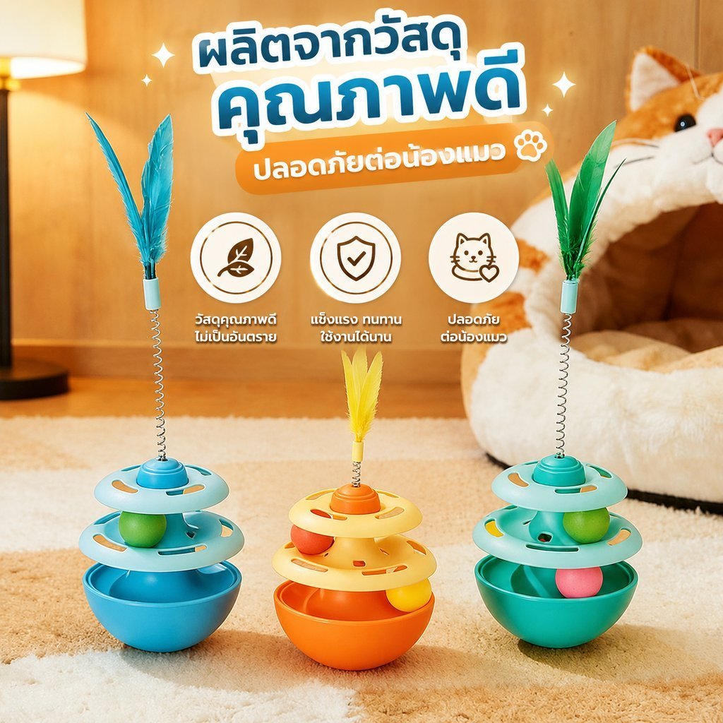 รางบอลแมว ของเล่นแมว ของเล่นแมวเขย่าไม่ล้ม รางบอลแมว ของเล่นน้องแมว รางบอลแมว ชุดของเล่นสำหรับแมวรางบอล - ภาพที่ 5