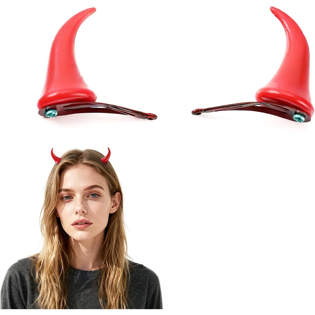 Bicfuiot Chifres de Diabo para Halloween, Acessórios de Cabelo para Fantasia de Diabo, Tiara Feminina com Presilhas, Ver