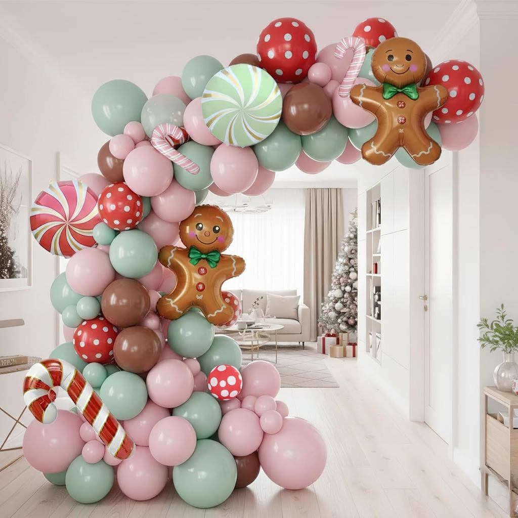 Kit de Arco de Balões de Natal com Tema de Biscoito de Gengibre, 126 Peças, Balões Metalizados de Homem de Gengibre, Ben