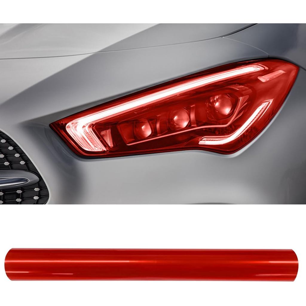 Filme de Tintura para Faróis de Carro 12" x 48", Filme Adesivo Vermelho para Envelopamento de Faróis de Carro, Rolo de V