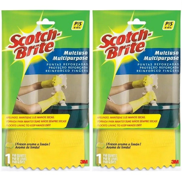 Kit com 2 Pares de Luva Multiuso SCOTCH-BRITE Tamanho P Amarela 3M