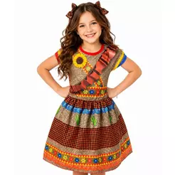 Roupa de Festa Junina Infantil Menina Fantasia Cangaceira Vestido Caipira