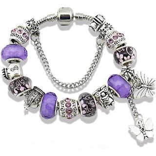 Pulseira com Charms de Borboleta para Mulheres, Contas de Vidro Murano, Charms de Flor DIY, Presentes de Aniversário