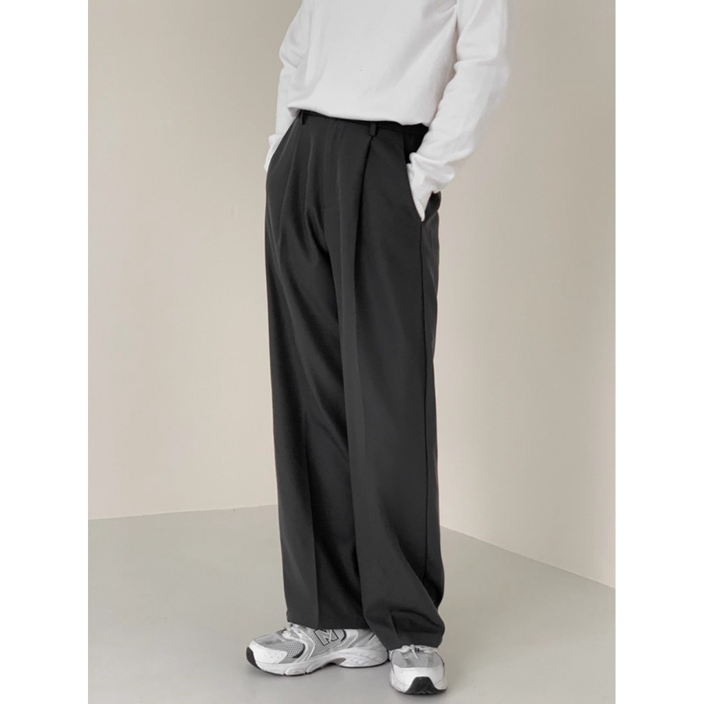 High-End cinza terno calças masculinas soltas em linha reta drape calças casuais estilo coreano All-Match drape chão esf