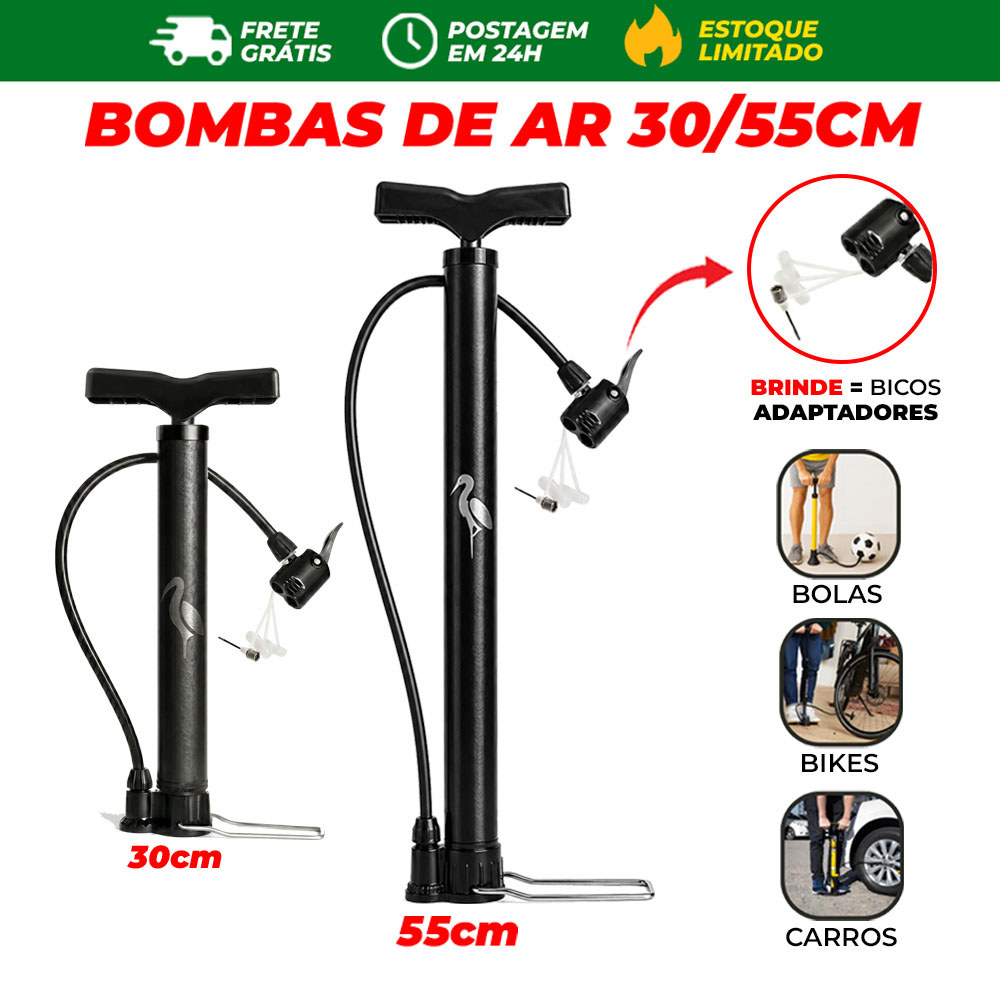 Bomba de Ar Encher Pneu Bicicleta Moto Bola Piscina Balão 30/55cm Forte Compacta Leve Envio 24h