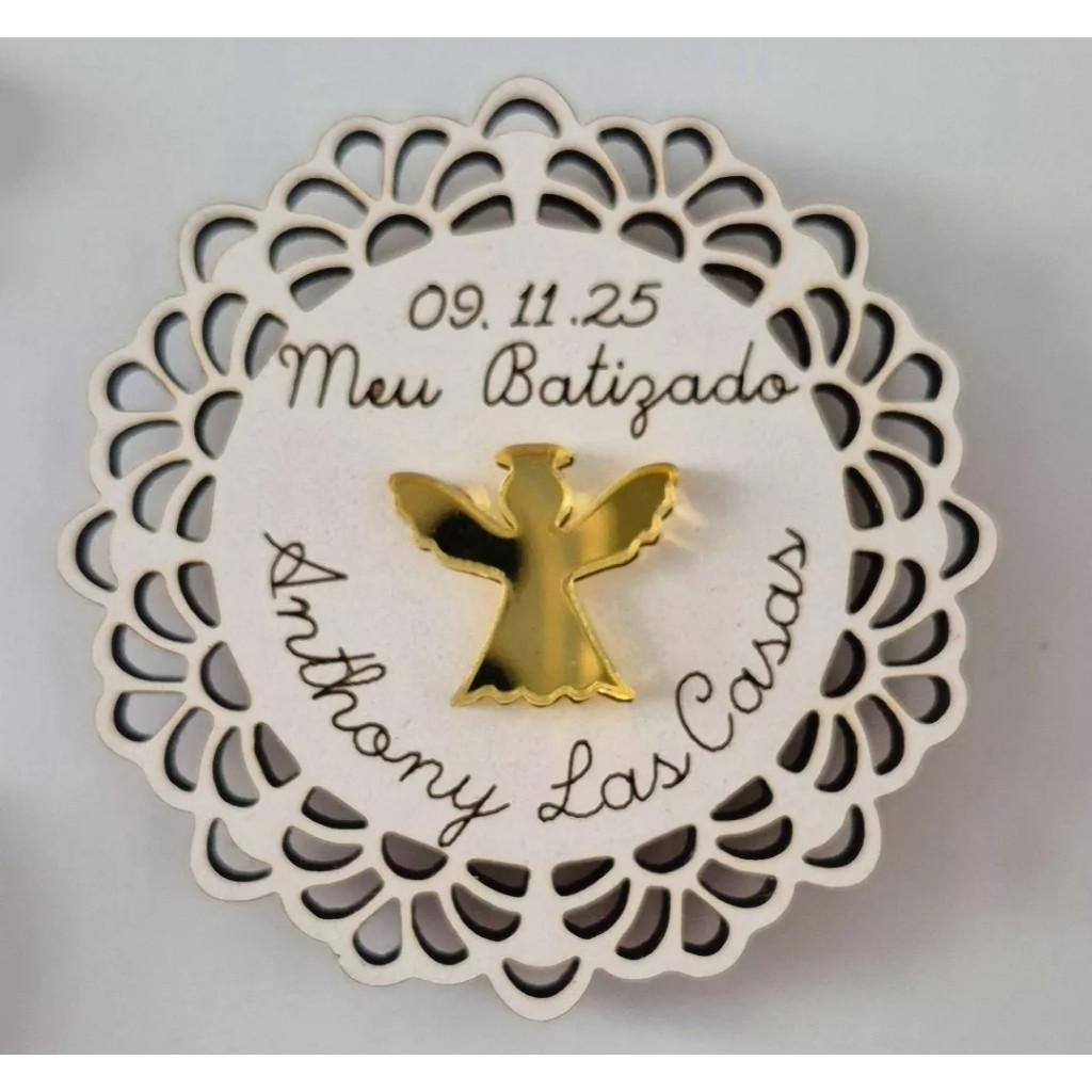 Lembrancinha Batizado MDF Personalizada Ímã ou Chaveiro Anjo Religioso Infantil