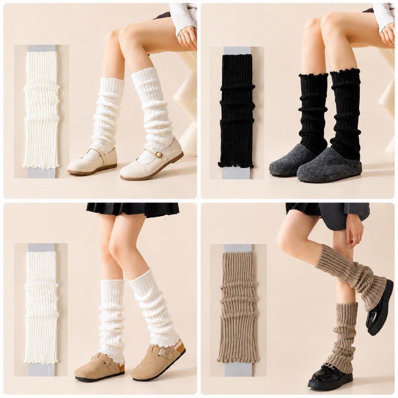 Polaina Feminina Tricot Canelada /  Mangas Alongadas 38cm  Y2K Aquecedor de Pernas Moda Coreana Inverno yuu yh8186