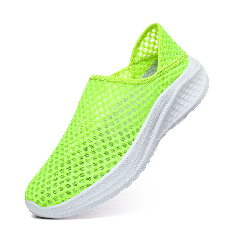 Sapatos Masculinos Verde Neon, Totalmente em Malha Oca, Slip On, Sola de Borracha Branca Leve e Robusta, Calçado Casual