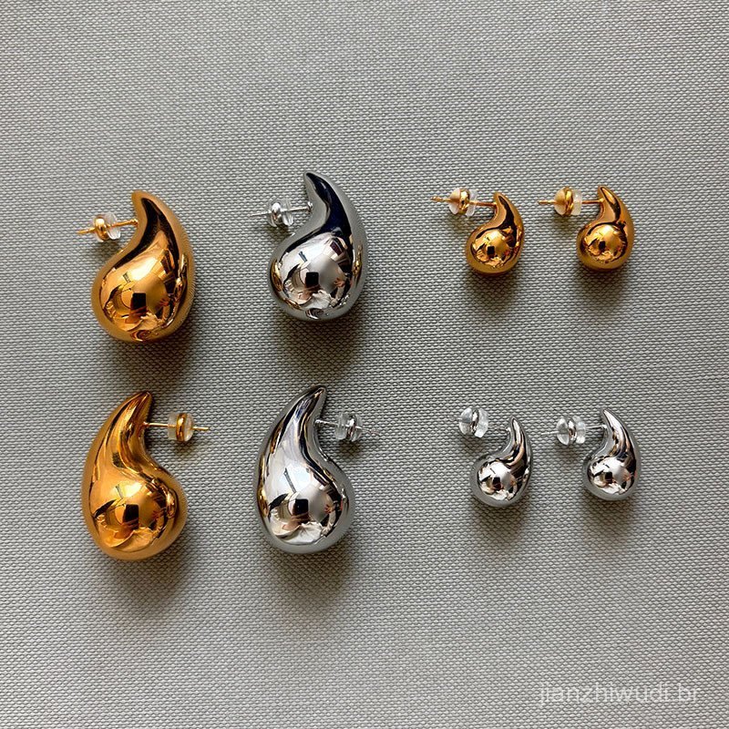 Brincos de metal grandes em formato de gota d'água, em ouro e prata, exagerados, populares na Europa e América, para mul