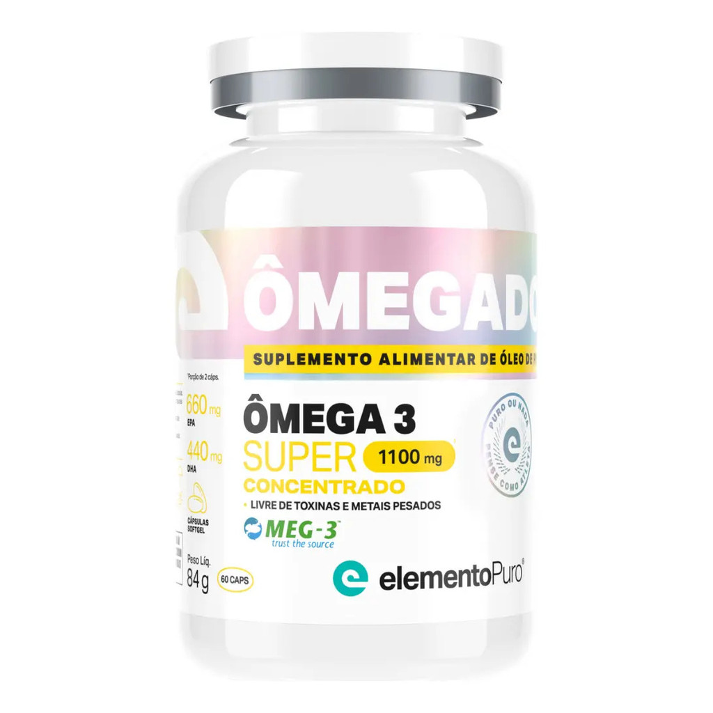 Ômega 3 Epa Dha Óleo De Peixe Omegadop Super Concentrado Elementopuro Sabor Sem Sabor 60 Cápsulas