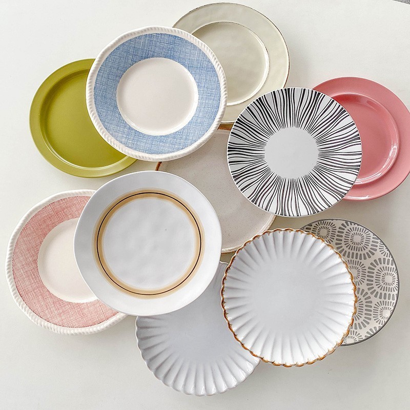 Baltan Home TJ7 Prato plano de cerâmica de alto valor Estilo coreano ins Talheres Prato plano redondo colorido Prato de