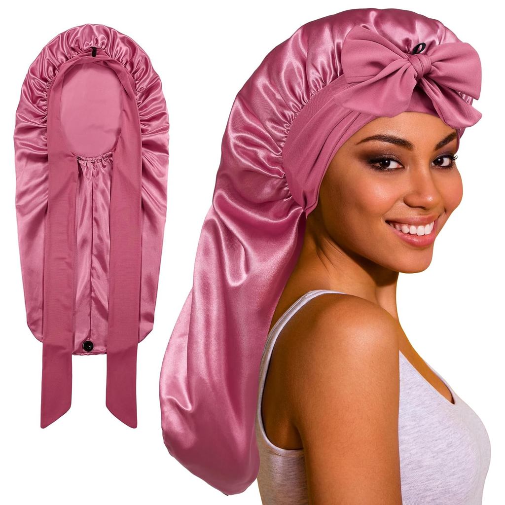 Touca de Cetim ROYBENS para Dormir, Touca de Seda para Mulheres com Faixa de Amarrar, Touca de Dormir para Tranças e Cab