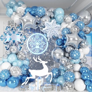 Conjunto de balões com tema de gelo, floco de neve azul, formato de estrela, crianças, meninas, festa de aniversário, ab