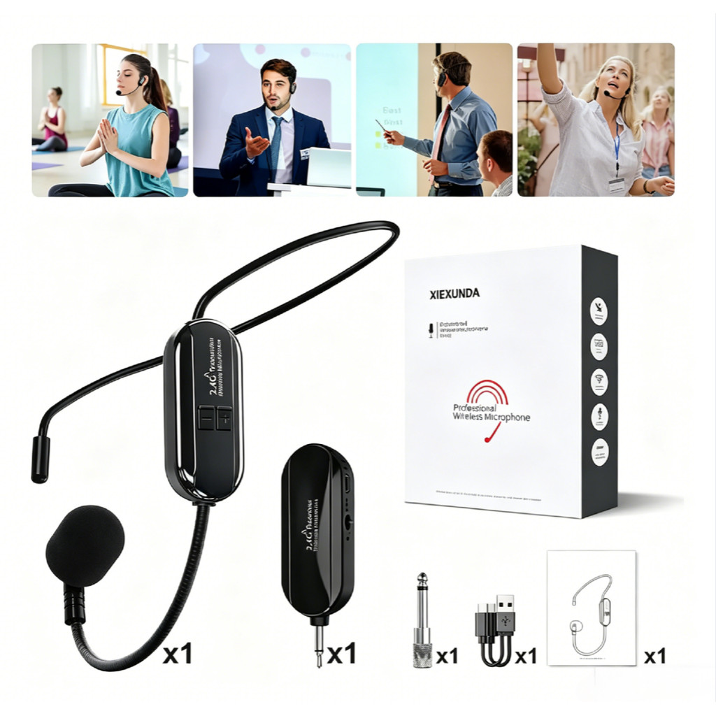 Microfone Sem Fio 2.4G com Headset e Lapela para Professor Ensino Palestras e Amplificador