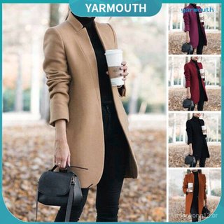 [YYR] Casaco De Lã Feminino Outono Primavera Gola Ponto Aberto Slim Fit Sobretudo Mangas Compridas Comprimento Médio .
