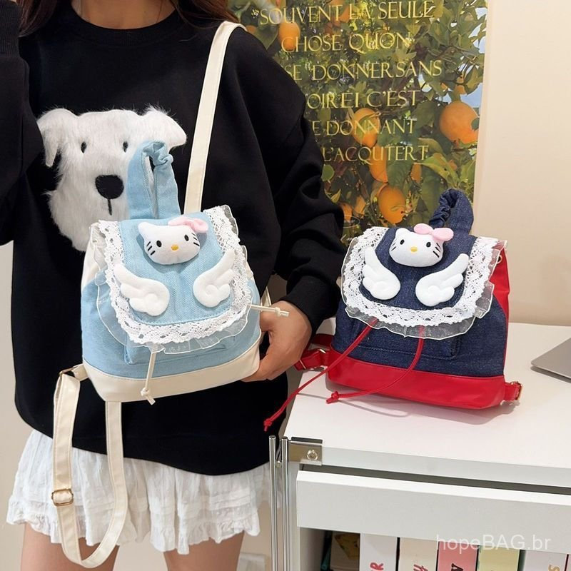 Bolsa Ita Fashionável com Estampa de Cartoon Fofo da Hello Kitty para Mulheres, Nova, de Alto Valor, Super Popular e Ver