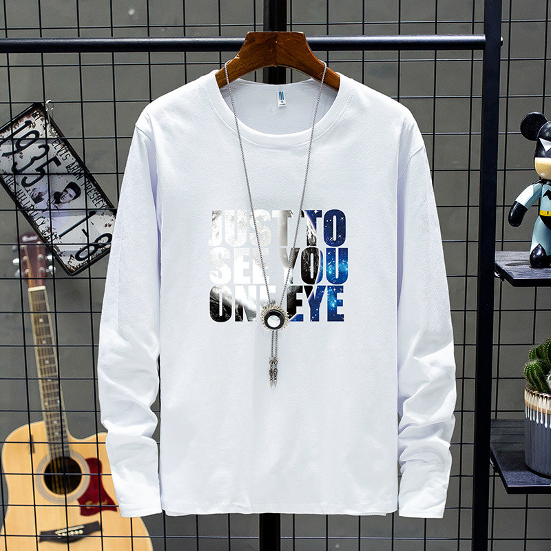 Primavera outono masculino de manga comprida camiseta puro algodão na moda versão coreana camiseta em torno do pescoço c