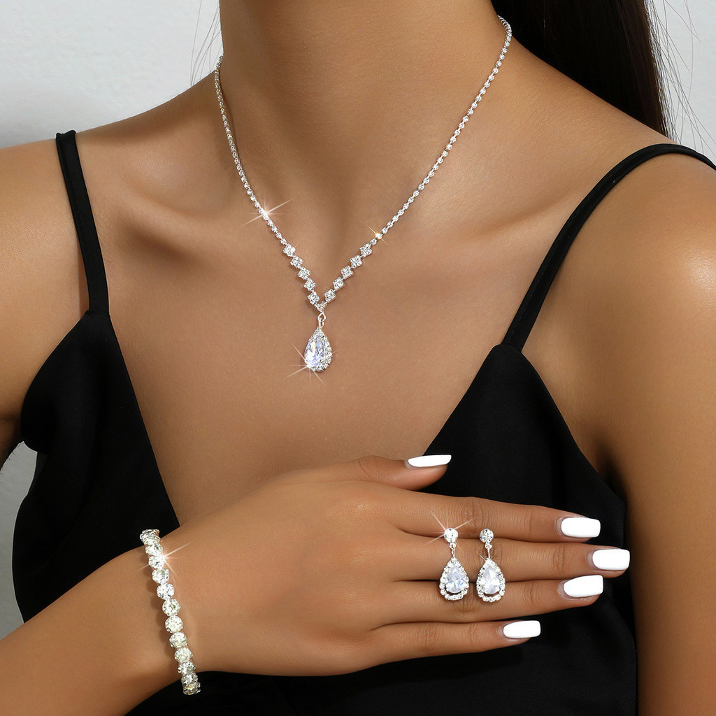 Dz estilo Link moda OL garra corrente strass zircão anjo lágrimas gota de água colar brincos jóias de noiva múltiplas op