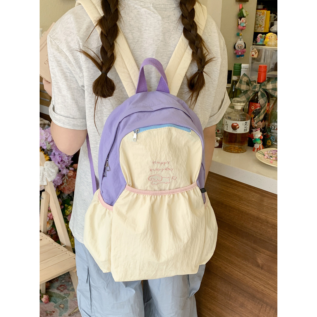 Moda contraste cor costura mochila feminina grande capacidade mochila de viagem estudante classe saco escolar luz lazer