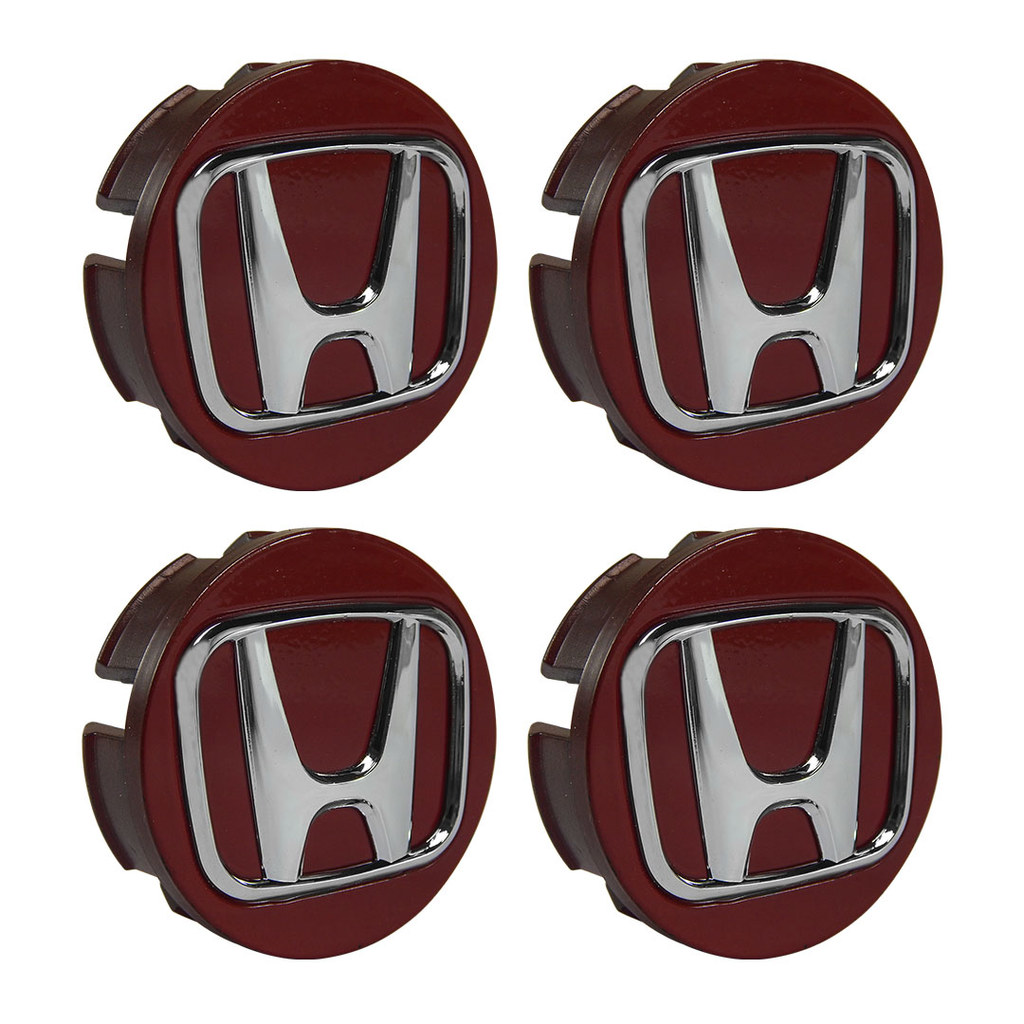 Jogo Calota Calotinha Centro Meio Miolo Roda Fit City Wrv Civic 58mm Vermelha Com Logo Cromado