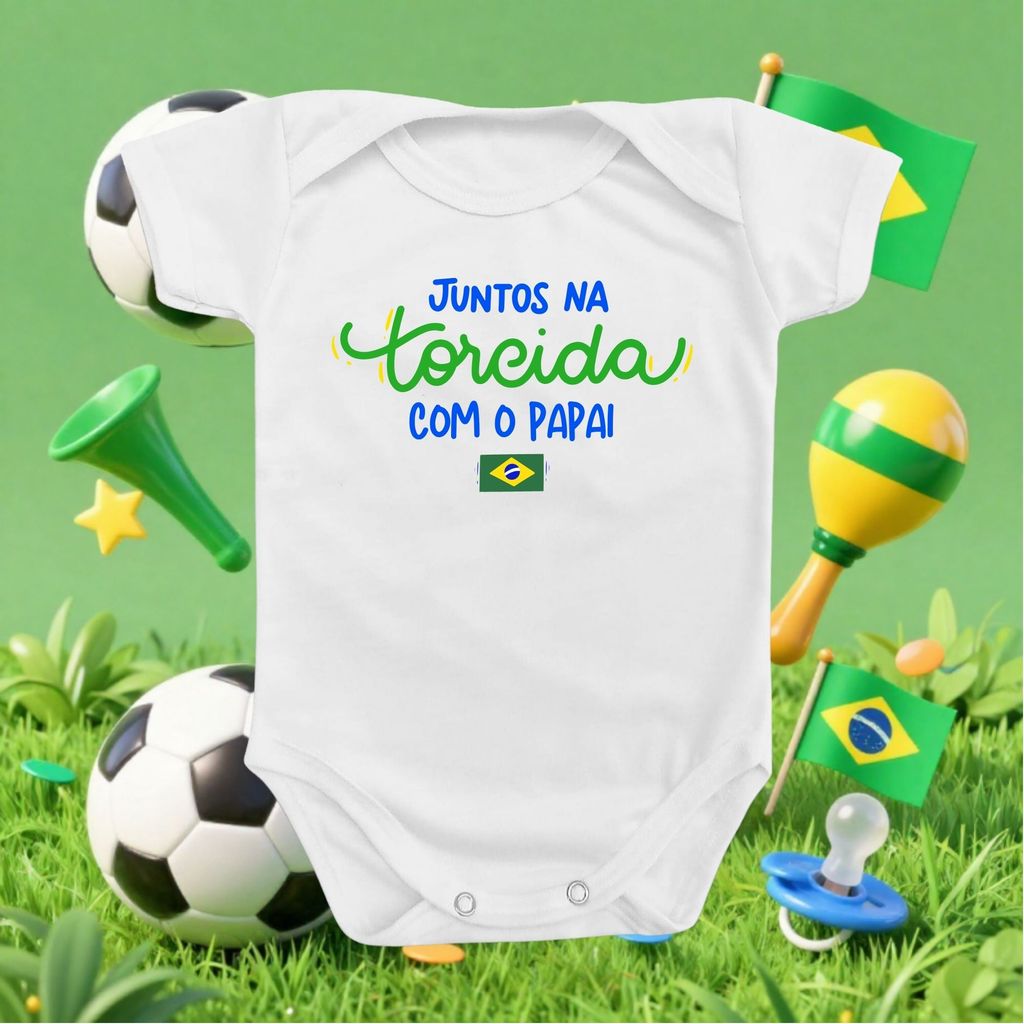 Roupa Bebê Copa Do Mundo Body Infantil Mamãe Papai Hexa Temático Futebol Seleção Brasileira Torcida