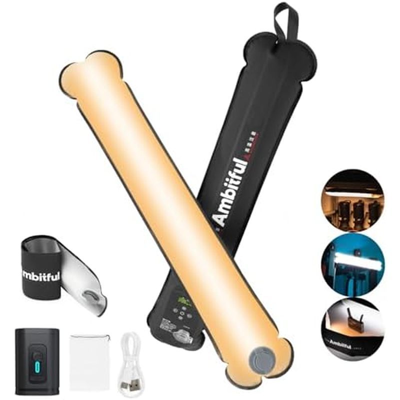 Luz LED Portátil Ambiful GC12 12W , 2700K-6500K Bicolor , CRI 95 + , Inflável De 60 Cm , Bateria Embutida De 18.5 Wh , T
