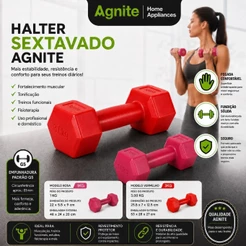 Halter Emborrachado Par Sextavado Deli Agnite 1kg ou 3kg Musculação