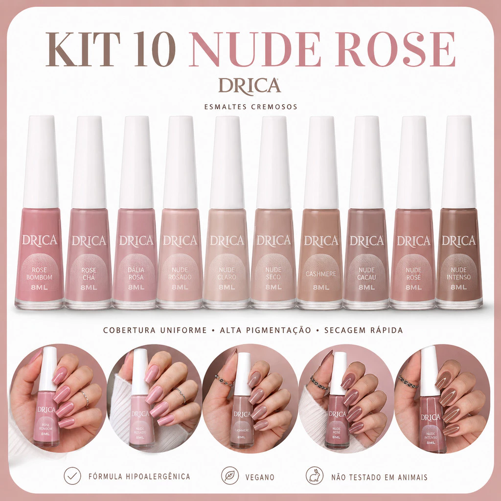 Kit 10 Esmaltes Cores Tons Nude e Rosa - Drica — imagem 1