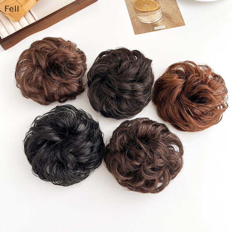 [Fel] Peruca De Coque De Cabelo Sintético Feminino Rabo De Cavalo Extensão Scrunchie Elástico Cabeça De Almôndega Postiç