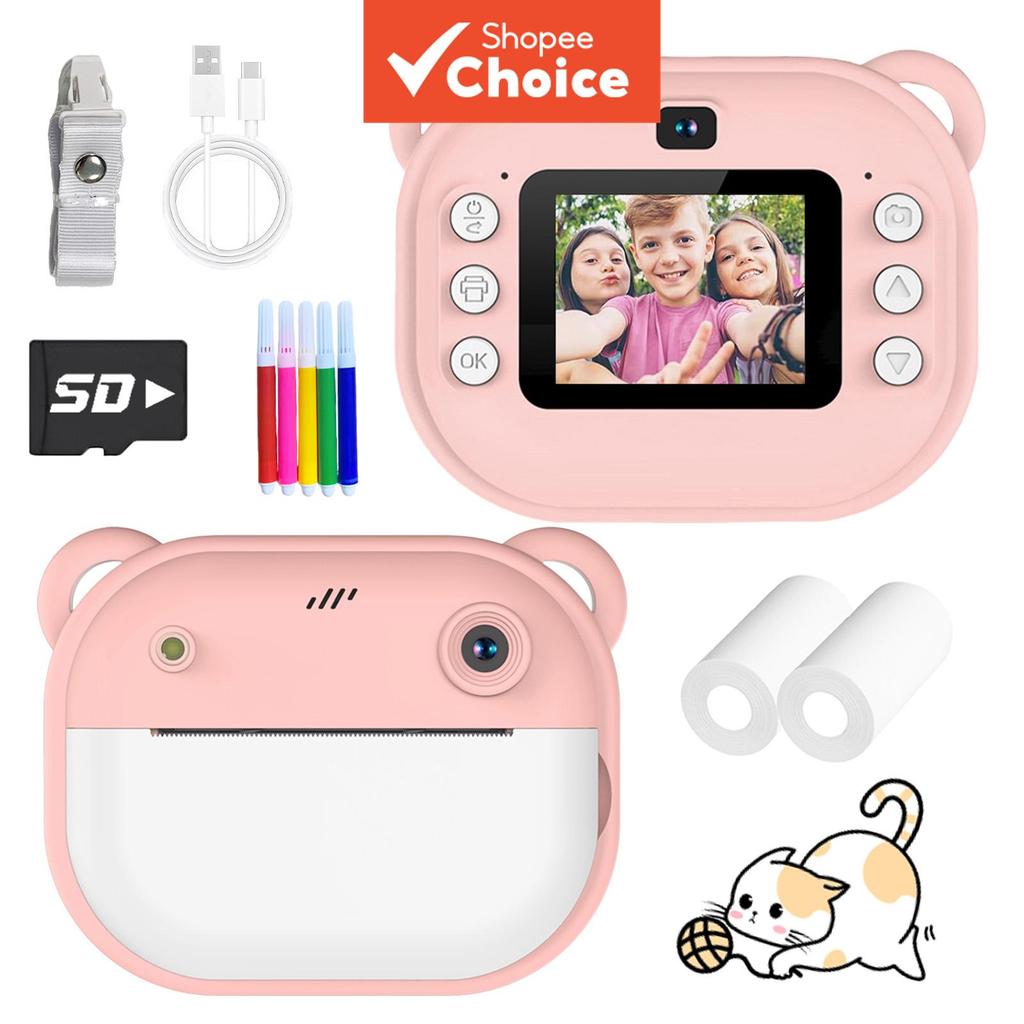 Câmera Instantânea para Crianças com Visão Ampla 2,0 Polegadas, Gravação de Vídeo 1080P, Impressão Original com Cartões