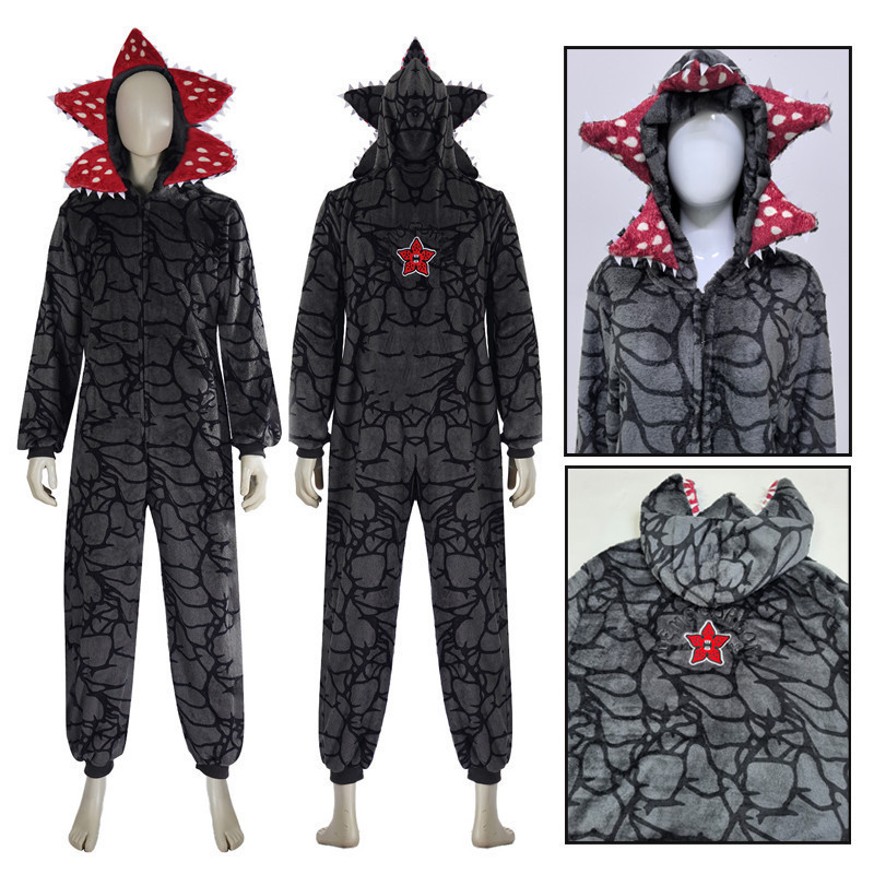 Adult Zipper Jumpsuit for Halloween Cosplay, Demogorgon Plant Design, Stranger Things Theme, Strange Pajamas H 8GLR
