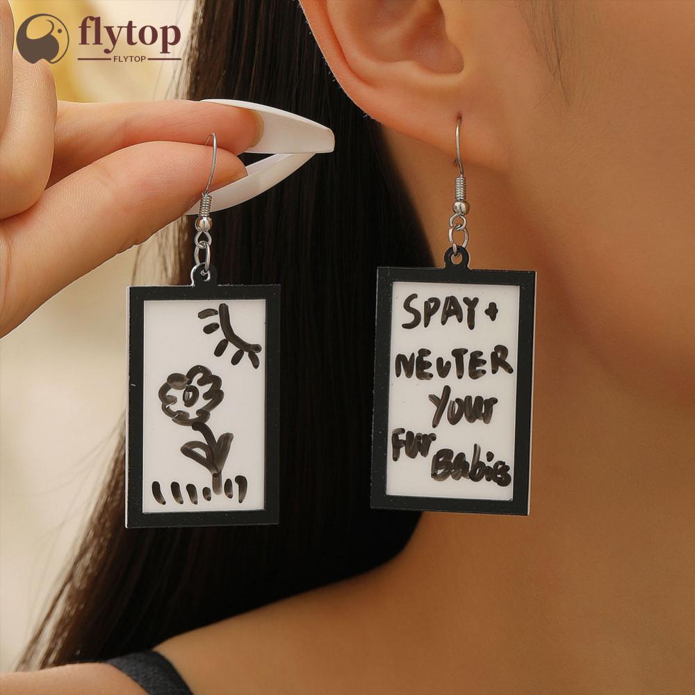FLYTOP Criativo Acrílico Placa De Mensagem Pingente Brincos Com Caneta Marcador De Apagamento A Seco DIY Doodle Quadro B
