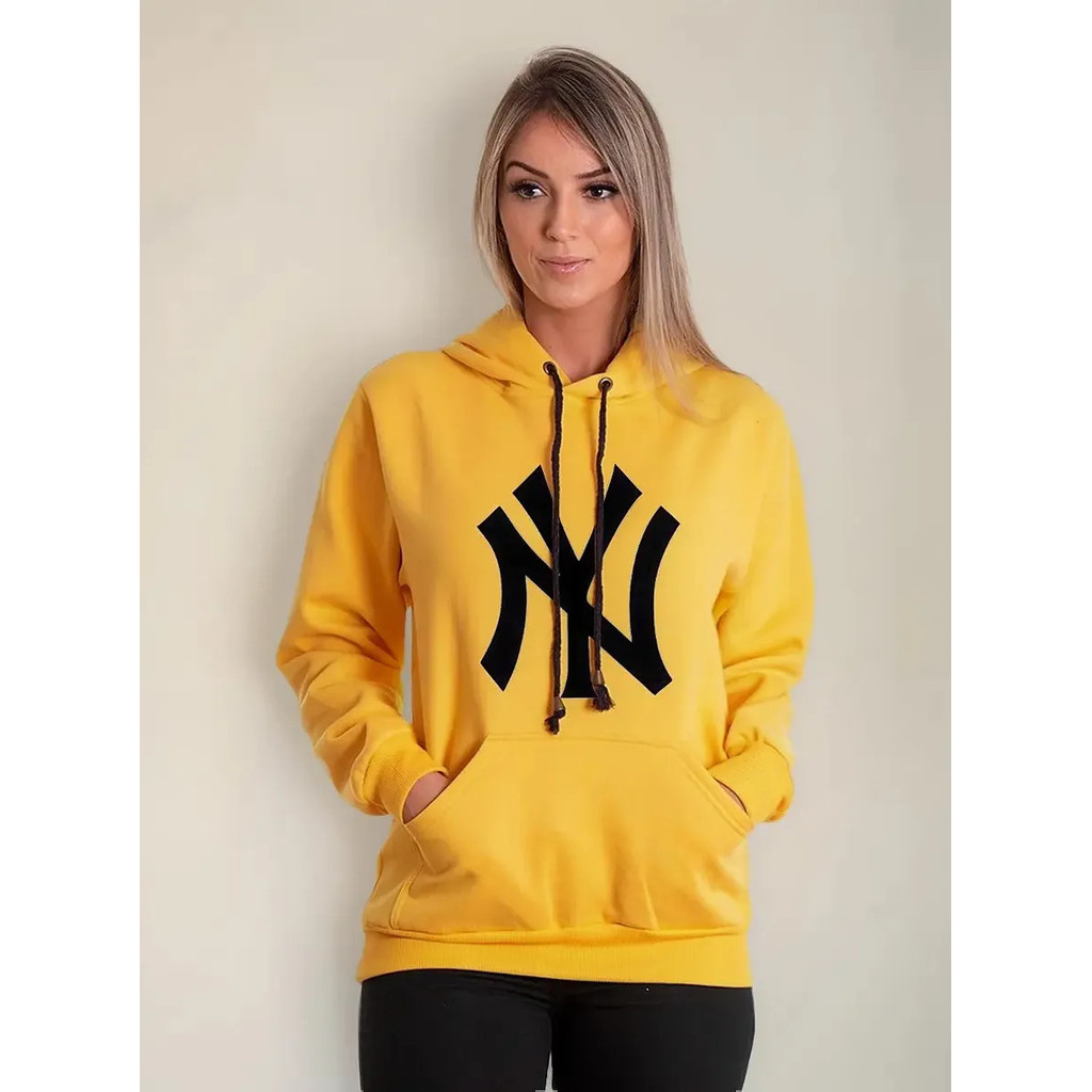 Moletom Feminino Blusa De Frio Canguru New York Ny