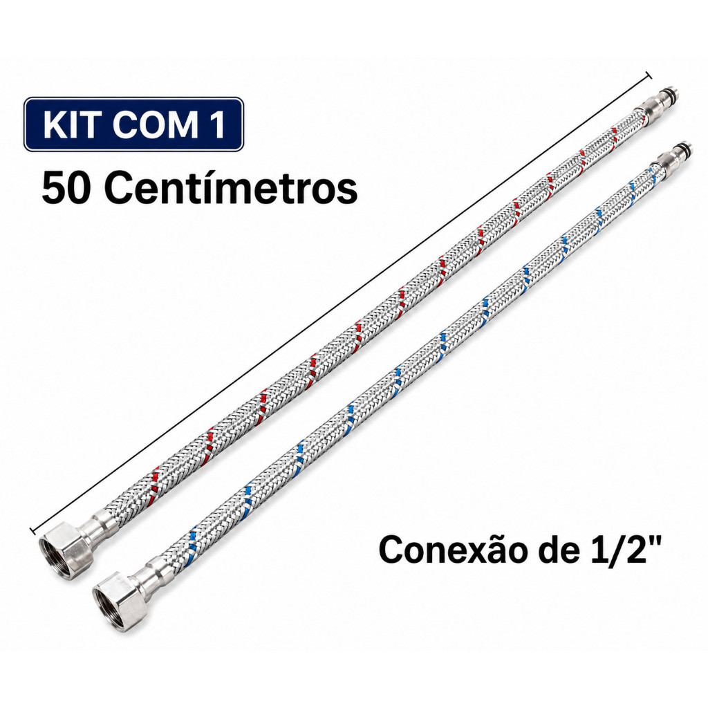 Par Engate Flexível 50cm Para Misturador Monocomando 1/2" | 1 Unidade
