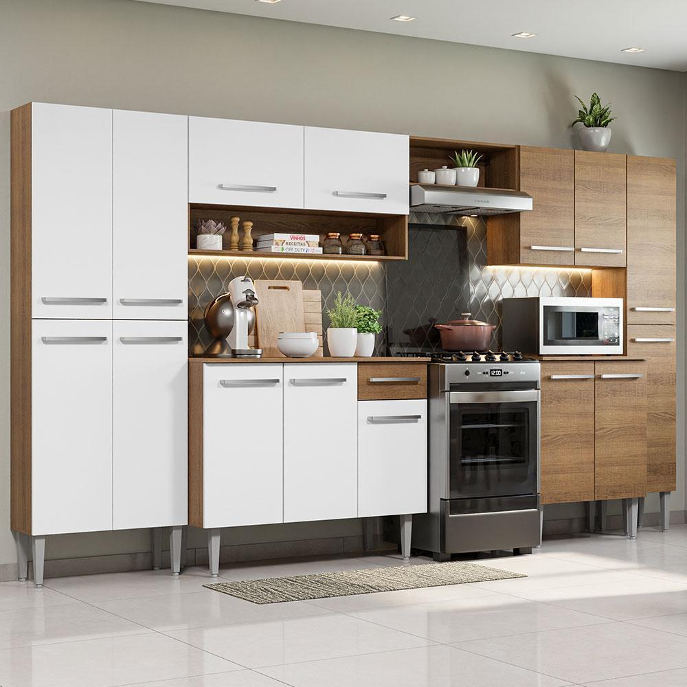 Cozinha Completa Madesa Emilly Joy com Armário e Balcão 15 Portas 1 Gaveta - Rustic/Branco