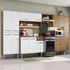 Cozinha Completa Madesa Emilly Joy com Armário e Balcão 15 Portas 1 Gaveta - Rustic/Branco