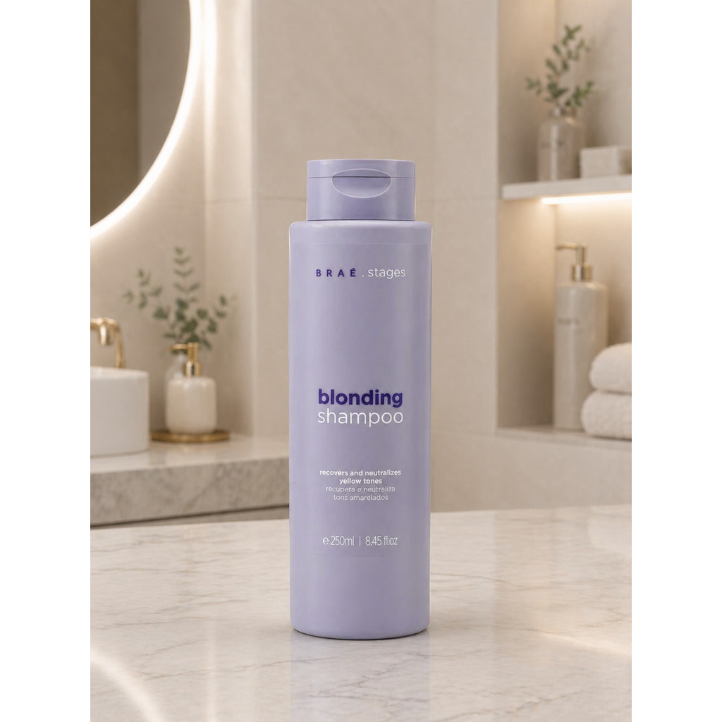 Shampoo Braé Stages Blonding Matizador Violeta Antiamarelado Brilho Loiros 250ml