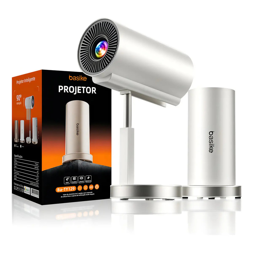 Projetor Portátil Basike Smart Wi-Fi 6 Bluetooth para Android Com 4K e Tela de 240" BA-TY129